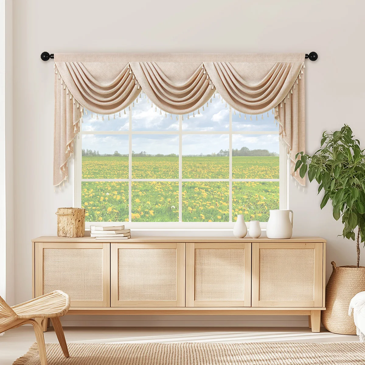 1pc Elegant European Luxury Design Valance Curtain，with Tassel Edge-Perfect for Kitchen Living Room，Rod Pocket，Room Decor