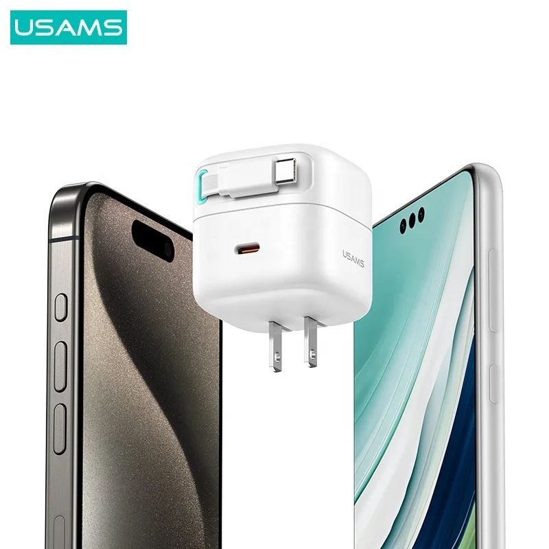PD 35W Gan Charger 35W Dual TYPE C Output Magnetic Retractable Cable US Plug Fast Charger