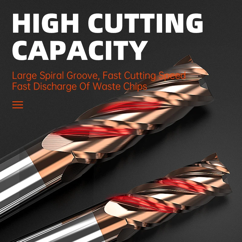 HUHAO HRC55 Carbide End Mill Alloy Coating 4 Flutes Milling Cutter CNC Maching Endmills Metal Steel Tungsten Steel Cutting Tool