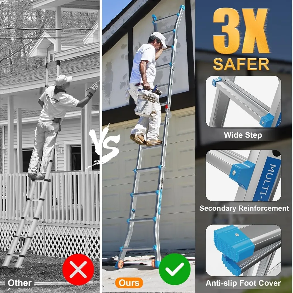 Ladder, A Frame 5 Step Ladder Telescoping Ladder, 19 Ft Reach Height Muti Position Folding Ladder Flared Leg