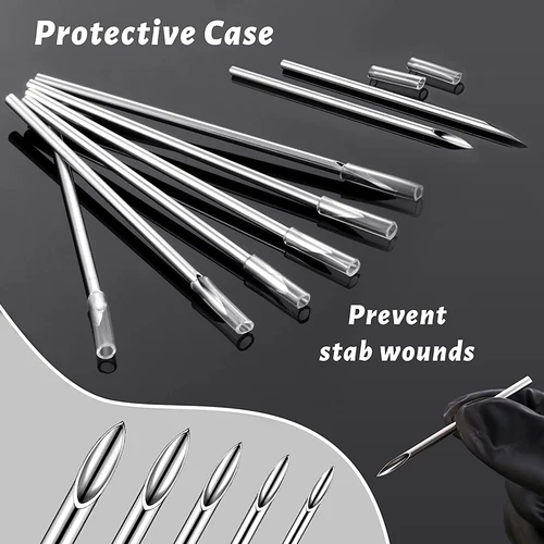 Imagen 2 del producto 200/100/50/10 Uds agujas de perforación desechables 12G 14G 16G 18G 20G aguja de perforación para oreja nariz ombligo pezón cuerpo Piercing suministro