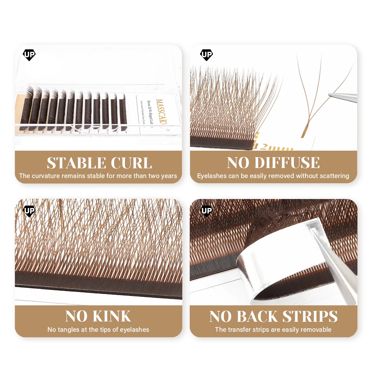 MASSCAKU marron 3D/4D/5D W en forme de Faux Cils D Curl Premium léger fibre technologique Extension de Cils utilisation professionnelle en Salon