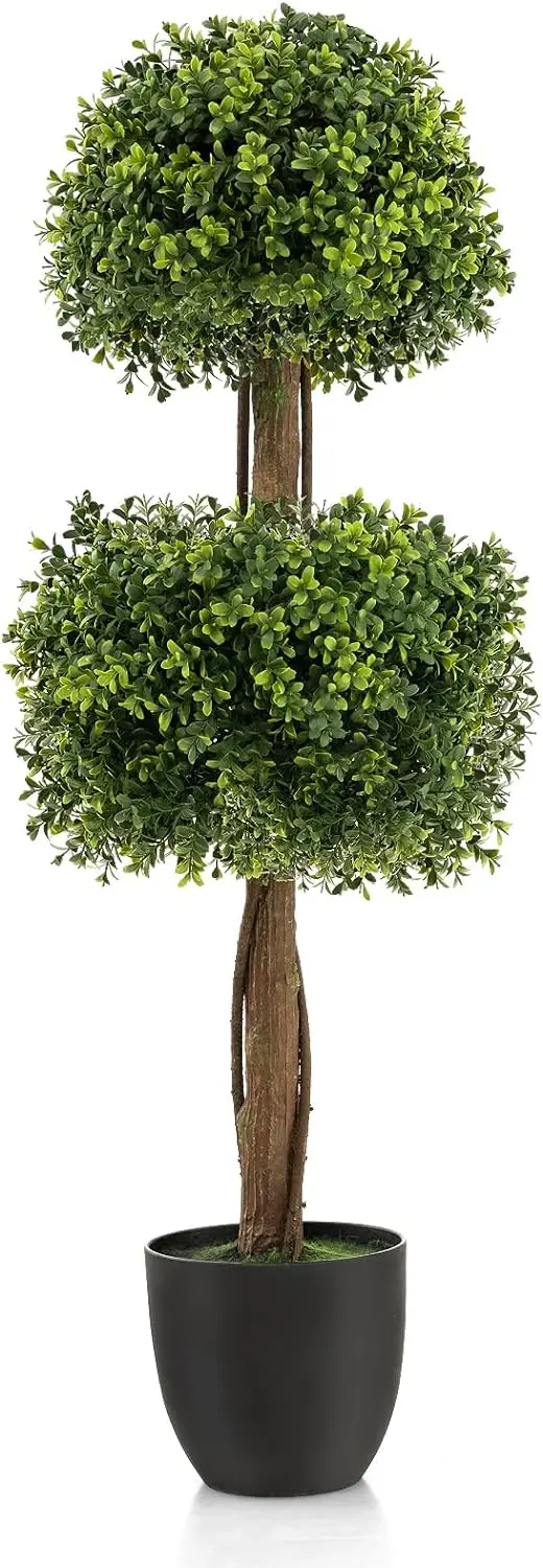 

40” Artificial Boxwood Topiary Ball Tree, Faux Potted Plants with Cement-Filled Plastic Pot, UV Resistant, Fake Evergreen