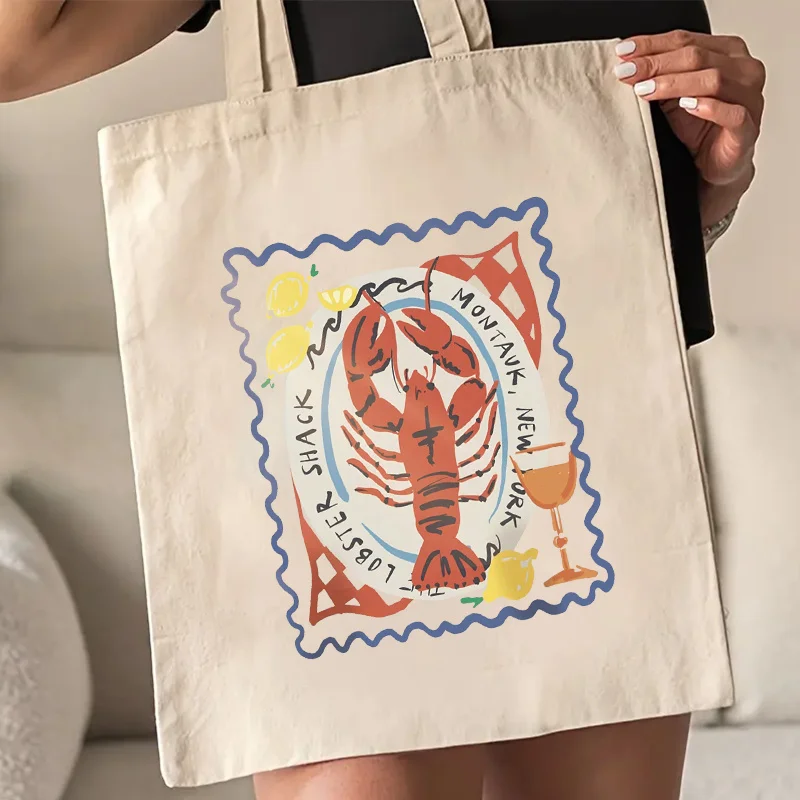 

Women Beach Tote Bag Lobster Open Top Coastal Chic Purse Polyester Bag for Hamptons Ny Lobster Parties Summer Beach Vacations
