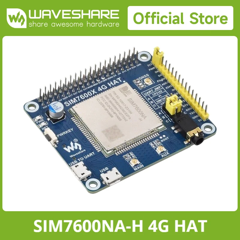 

Waveshare SIM7600NA-H 4G HAT For Raspberry Pi, LTE Cat-4 4G Support, GNSS Positioning, for North America