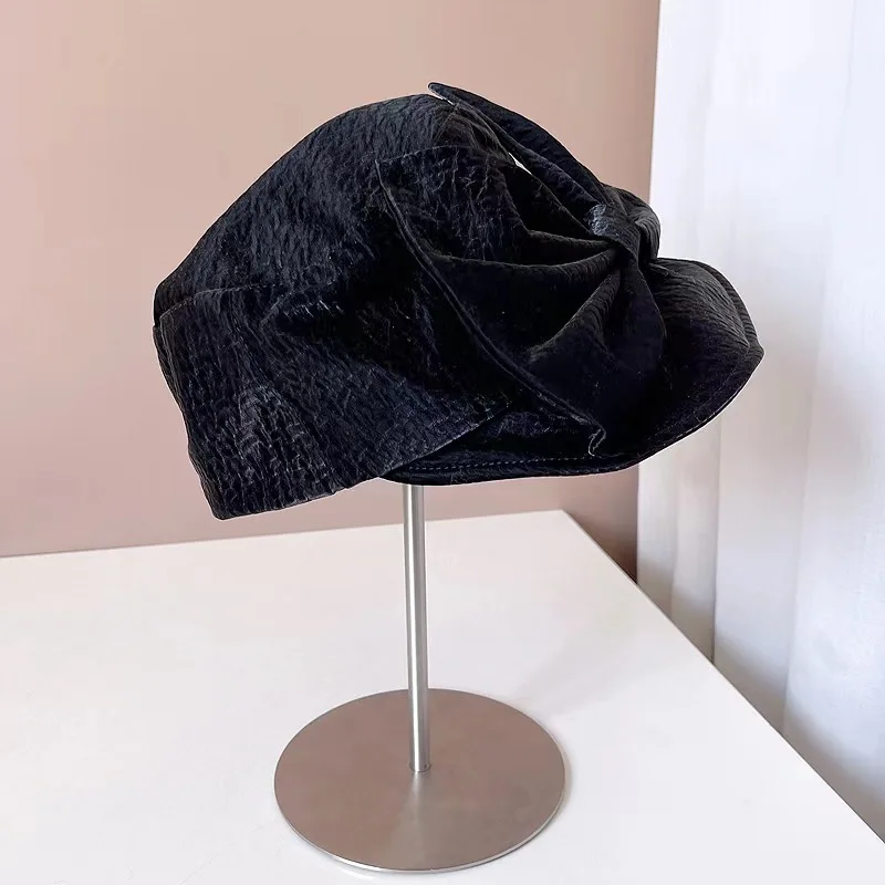 

fashion Korean design soft patterns pu big bowknot lady beret cap women Leisure painter hat