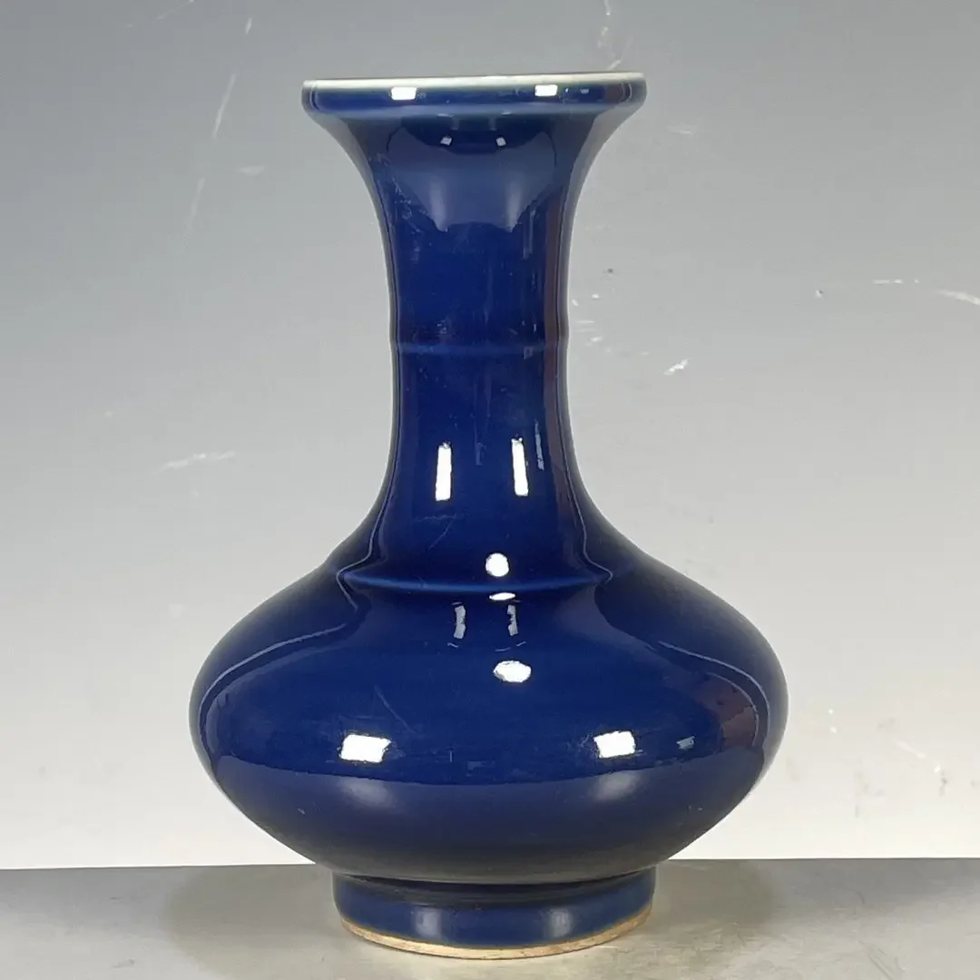 Old Porcelain Shangping Reward Vase,Full Sacrificial Ji Blue Monochrome Glaze with Distinct Antique Aging Traits