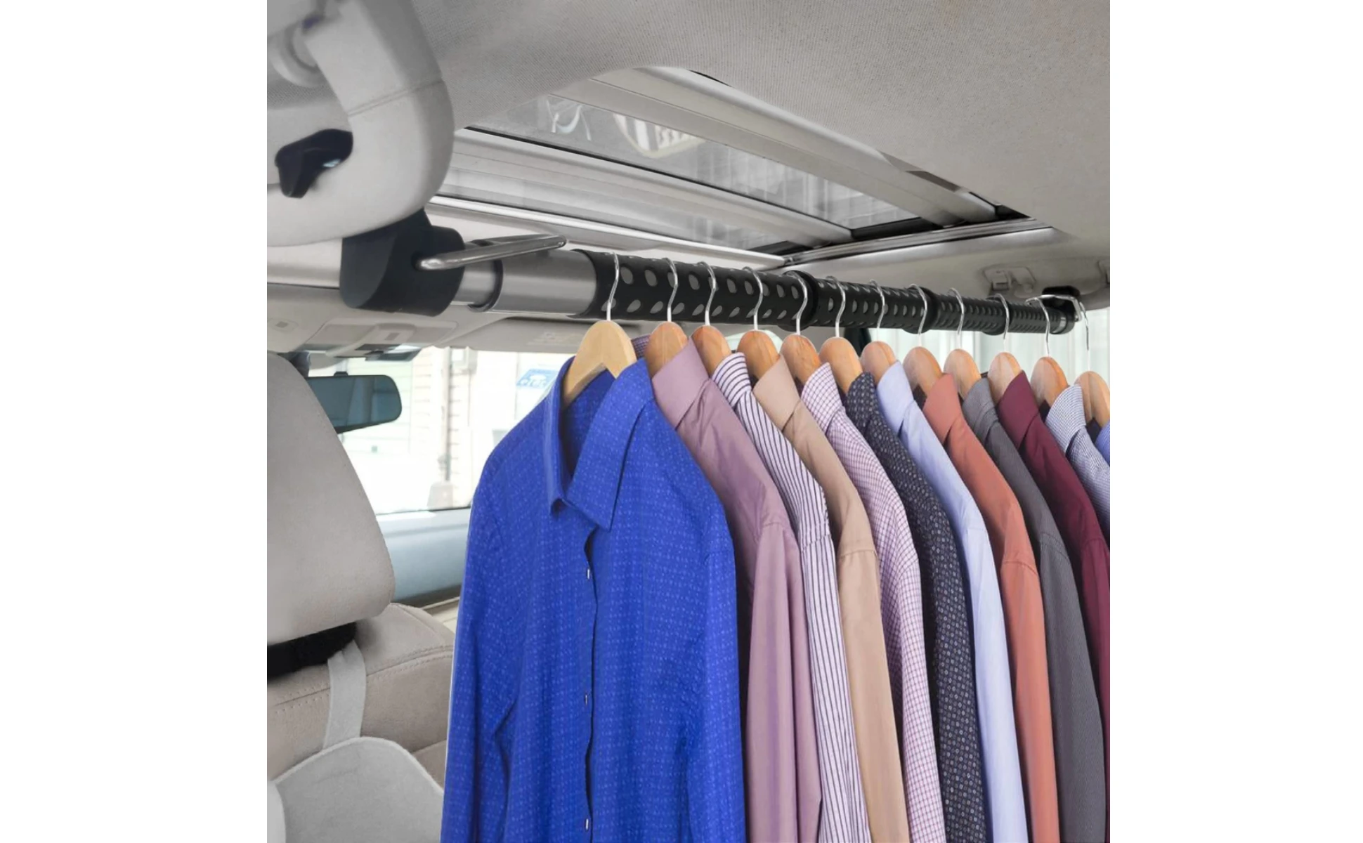 Telescopic Car Clothes Hanger Rod Perforated Car Clothes Hanger Bar Telescopic Garment Rack Hooked Ends Heavy Duty