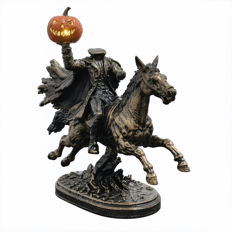 Kopflose Reiterstatue mit warmen LED-Lichtern, im gotischen Stil, Halloween-Dekoration für Kaminsims, Schreibtisch, Tisch, Zuhause, Zimmer, Ornamente und Dekorationsartikel. – Detail 10