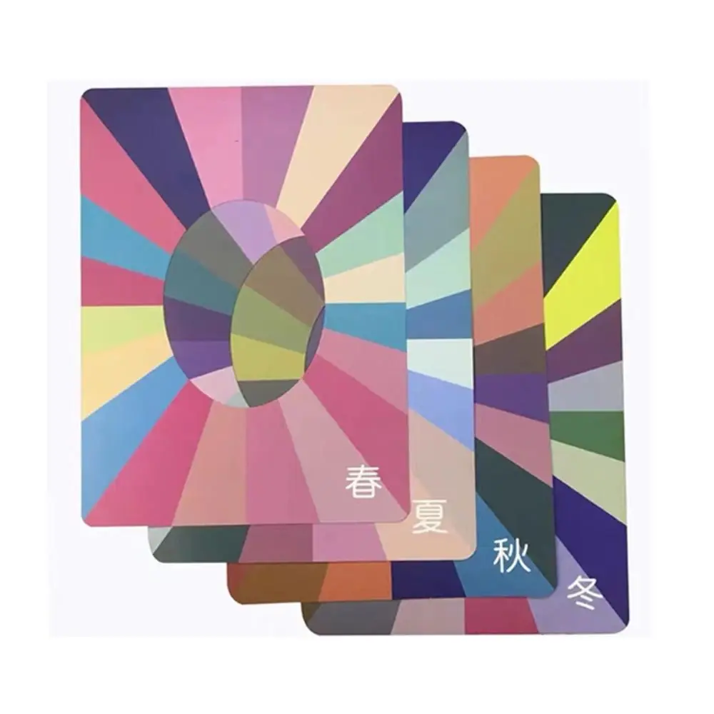 Vier Jahreszeiten Hautfarbe Selbsttestkarte für Frühling Sommer Herbst Winter Kalt Warm Farbkarten Kleidung Farblich passende Farbkarte