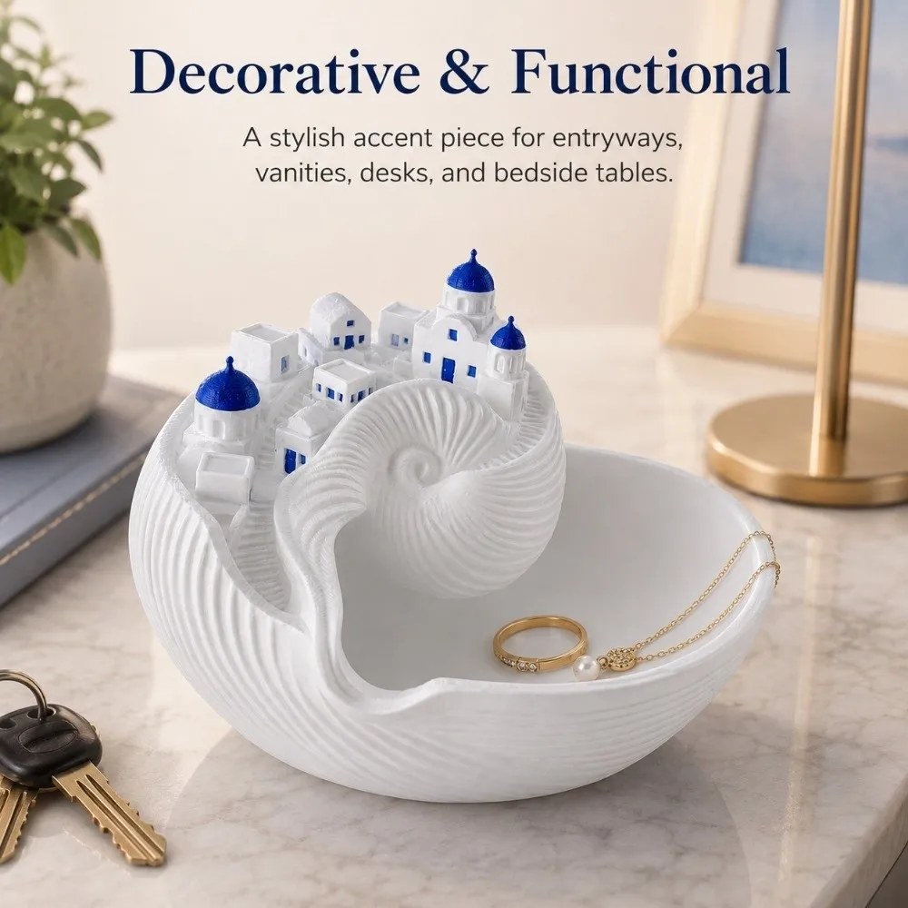 3D Printed Coastal Style Key Tray Conch Shell Shape Decorative Conch Shell Storage Box Plastic Key Jewelry Organizer