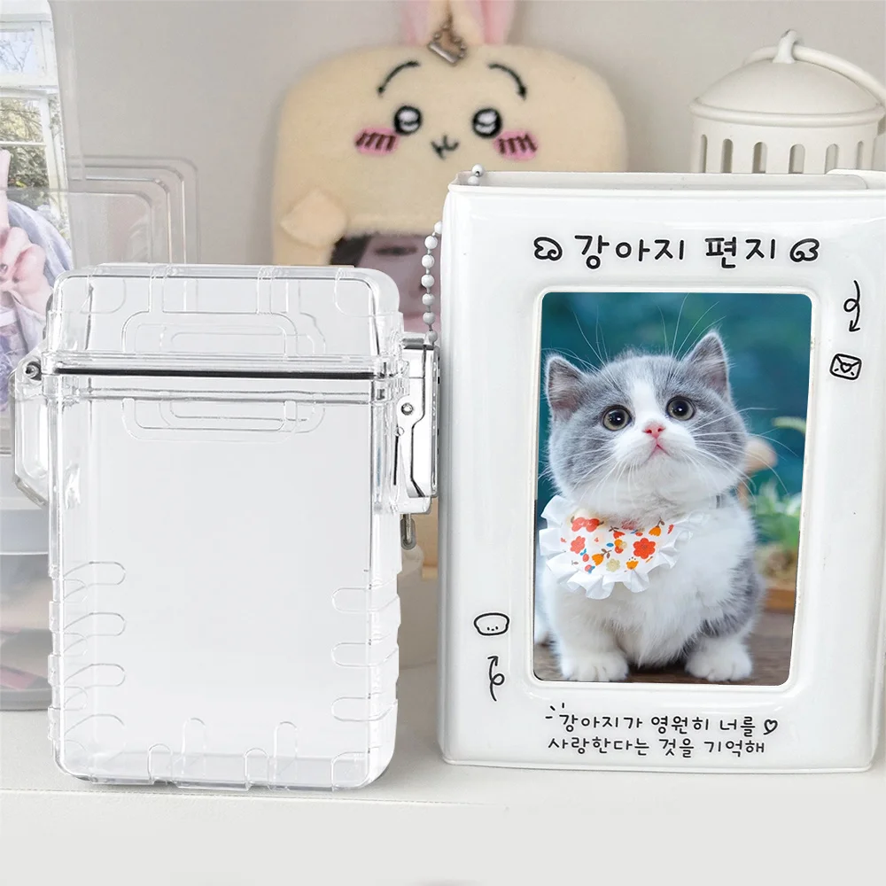 Transparent Photo Box Multifunction Organizer Box With Lid Clear Card Collection Portable Case Container Hanging Neck Rope