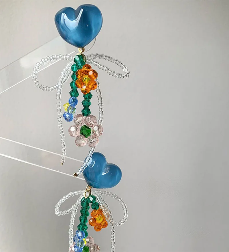 New Love Flower Bow Earrings Summer Cute Style Fashion Handmade Beaded Women\'s Sweet Earrings