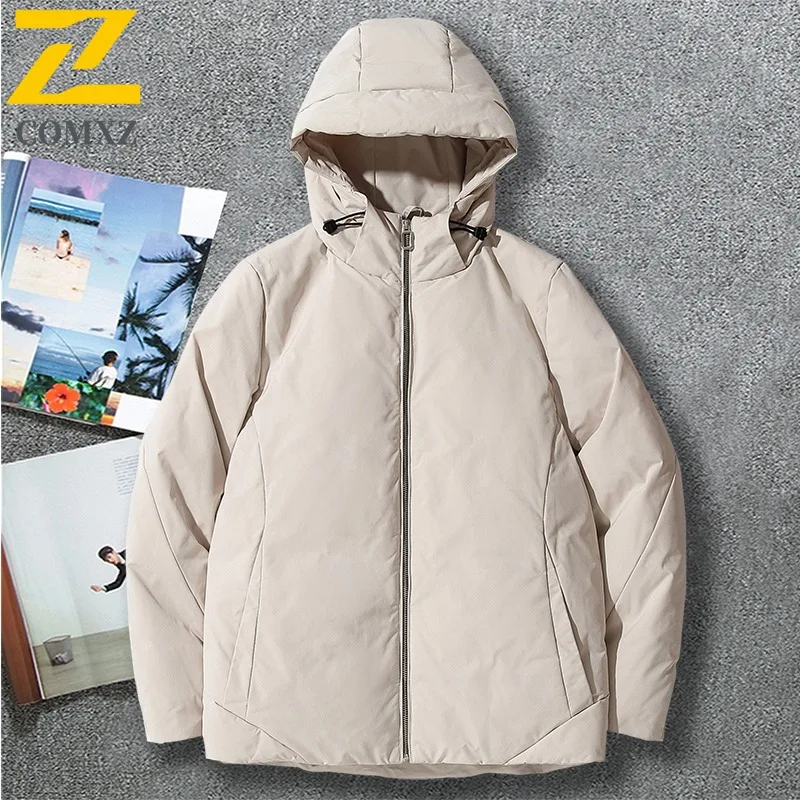 COMXZ Men's Winter Jacket 2025 Lightweight Minimalist Hooded Thick Warm Snowy Padded Jacket Streetwear Comfortable Down Jacket