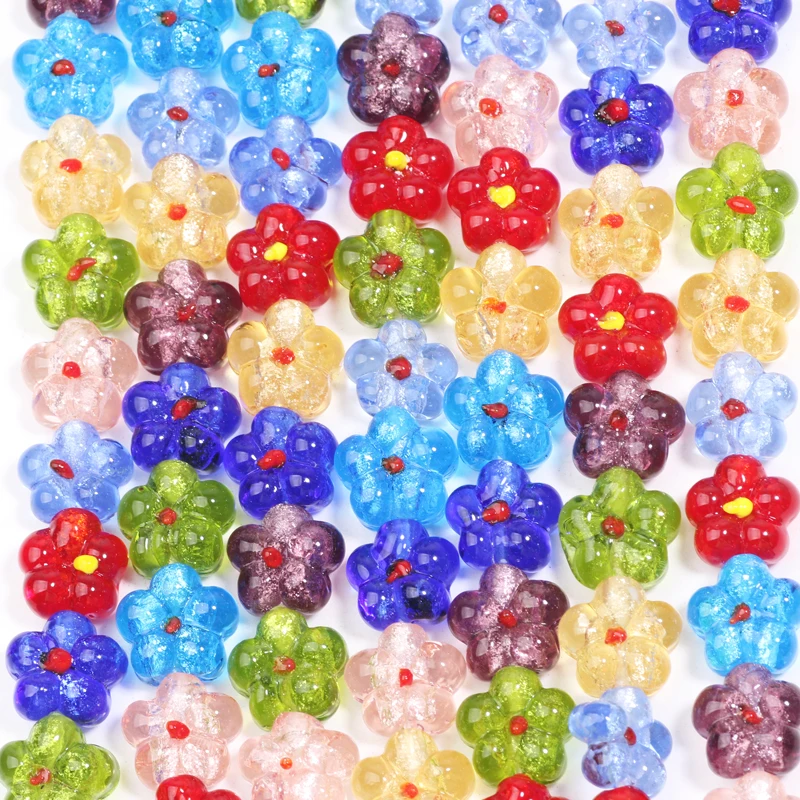10 Stück 14 mm bunte Lampwork-Glasperlen in Blumenform, lose Distanzperlen für Schmuckherstellung, DIY-Armband, Halskette, Ohrringe