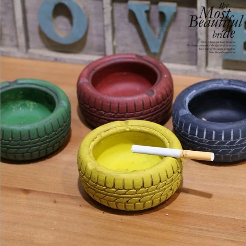 Retro Cement Ornament Tire Ashtray Decoration for Living Room Office Coffee Table Desktop Decoration Crafts Home Decorations
