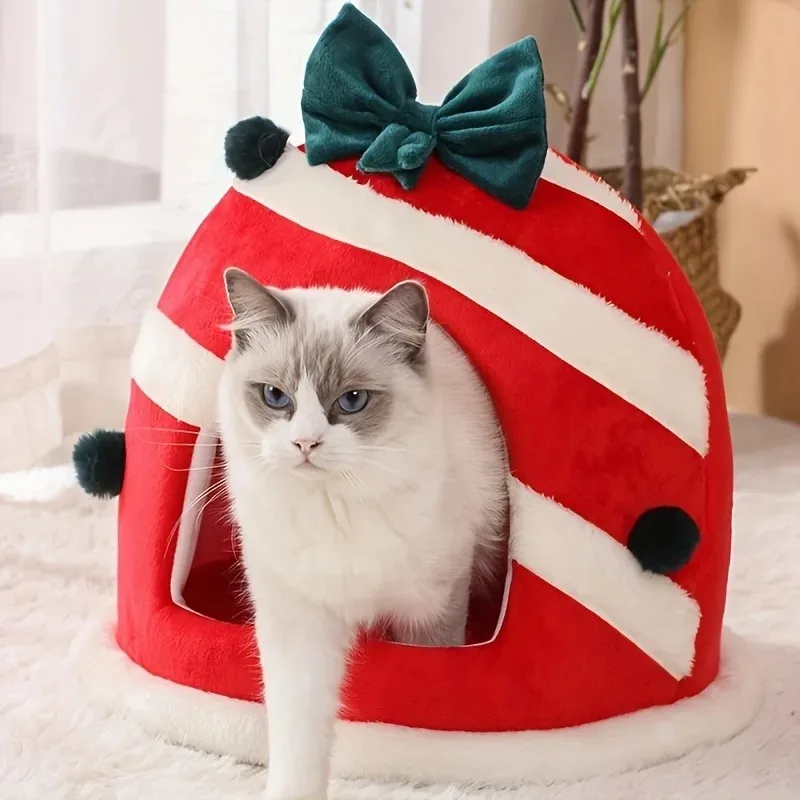 

Cats Bed Christmas Puppy for Winter Pet Supplies Warm Dog Mat Houses and Habitats Cushions Beds Accessories Christmas Decorates