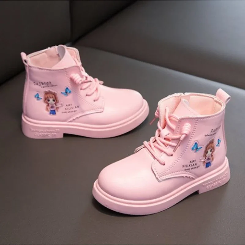 Botas de princesa para niño y Niña, botines de cuero de manga media, a la moda, otoño e invierno, 2023