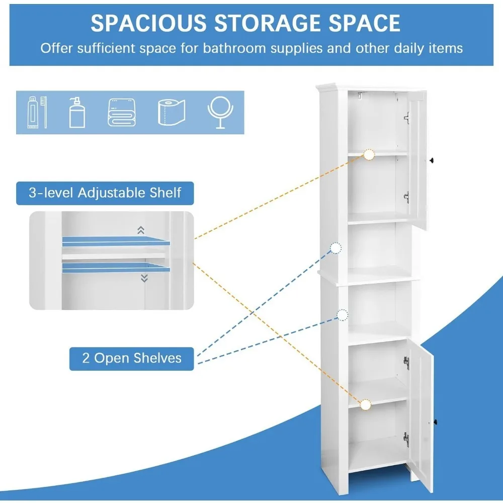 Tall Bathroom Storage Cabinet Floor Standing Freestanding Linen Tower 15.7X 11.8X 66.9 Inches Freight Free Home Furniture Vanity image 4