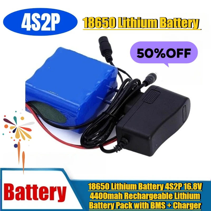 

18650 Lithium Battery 4S2P 16.8V 4400mah Rechargeable Lithium Battery Pack with BMS + Charger