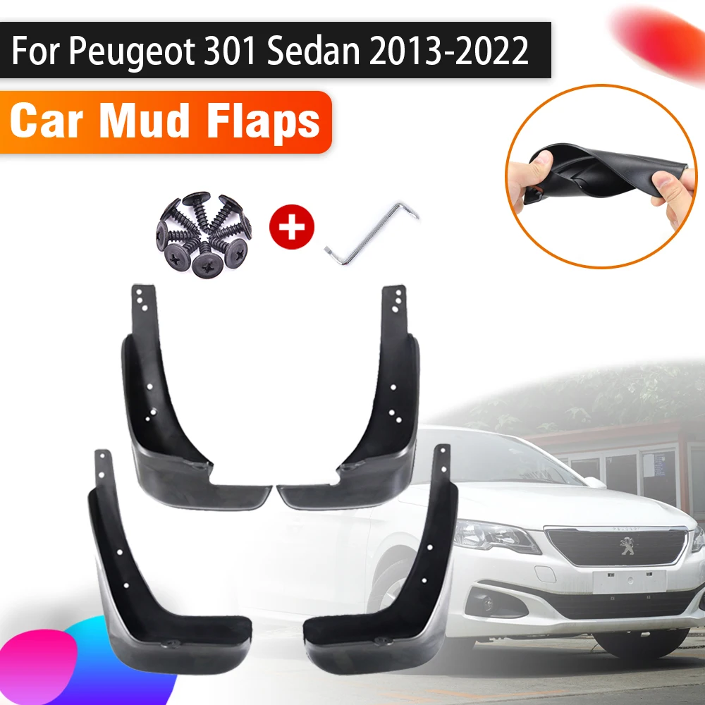 

4X Anti-splash Mud Flaps For Peugeot 301 Accessories 2022~2013 Auto Mudguards Splash Guard Front Rear Mudflaps Car Accessories