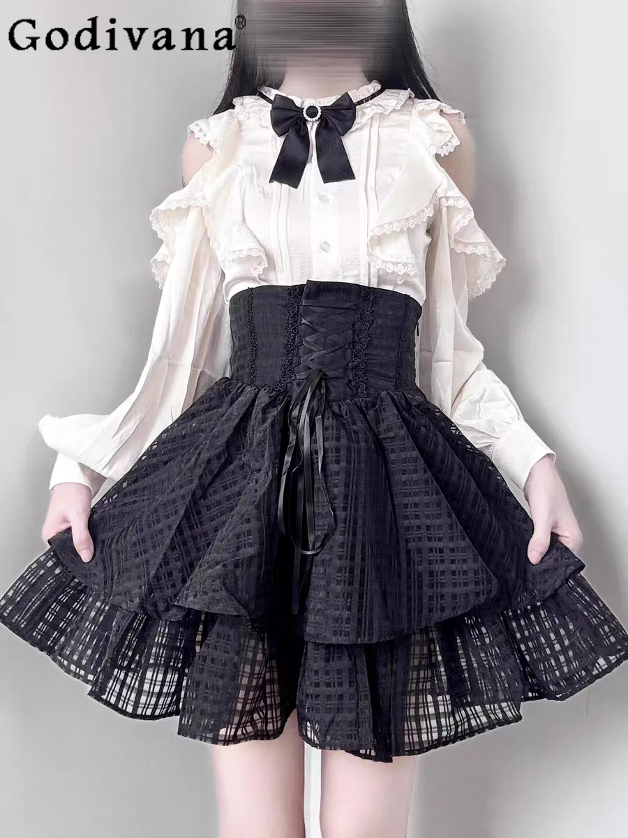 

Оригинальный японский готический комплект субкультуры для девочек, милый крутой комплект с юбкой, осенний женский облегающий комплект, элегантная рубашка с длинными рукавами, юбка, наряды