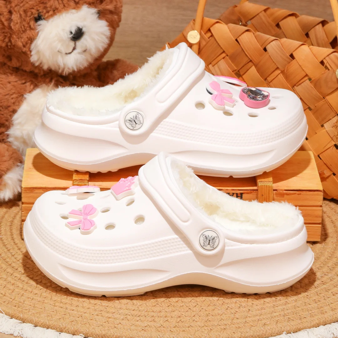 Kids Fur Lined Clogs and Mules, Lightweight Cotton Lined Garden Shoes, Winter Warm House Slippers for Boys Girls Toddler 168