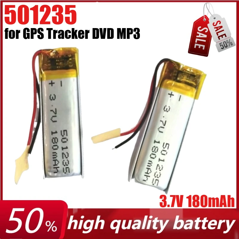 

3.7V 180mAh 501235 Li-Polymer Rechargeable Battery for GPS Tracker DVD MP3 Humidifier Massager Camera Power Banks Battery
