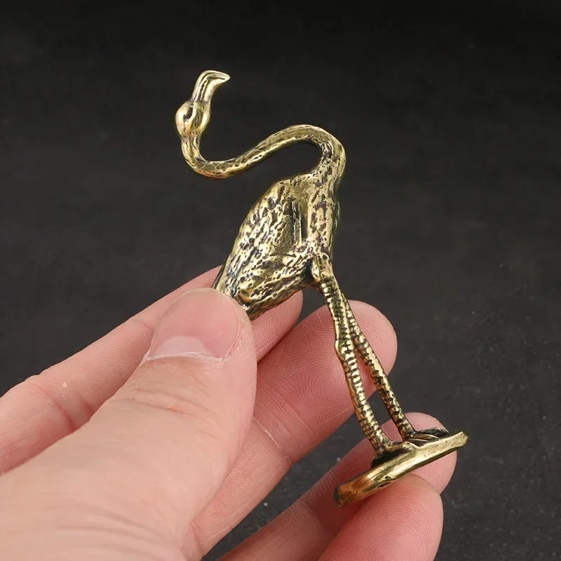 Brass Flamingo Statue Desktop Ornament Antique Pure Copper Animal Figurines Figurines Home Decoration Accessories Collection