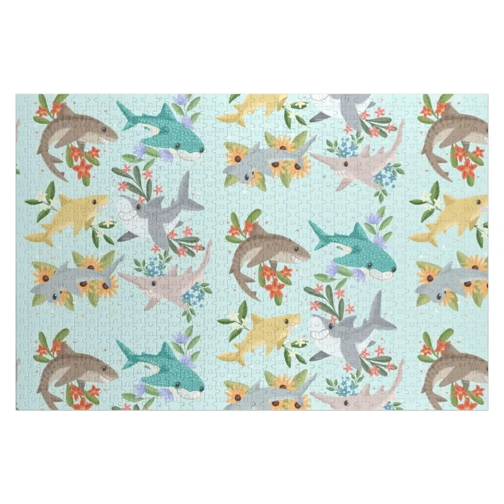 Floral Sharks Jigsaw Puzzle Customizable Gift Custom Gifts Wooden Boxes Diorama Accessories Puzzle