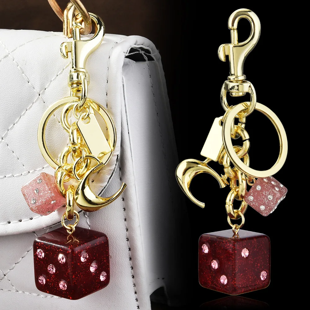 

Pink dice, crystal resin, English letter keychain, student lady's bag, gift pendant, keychain ring