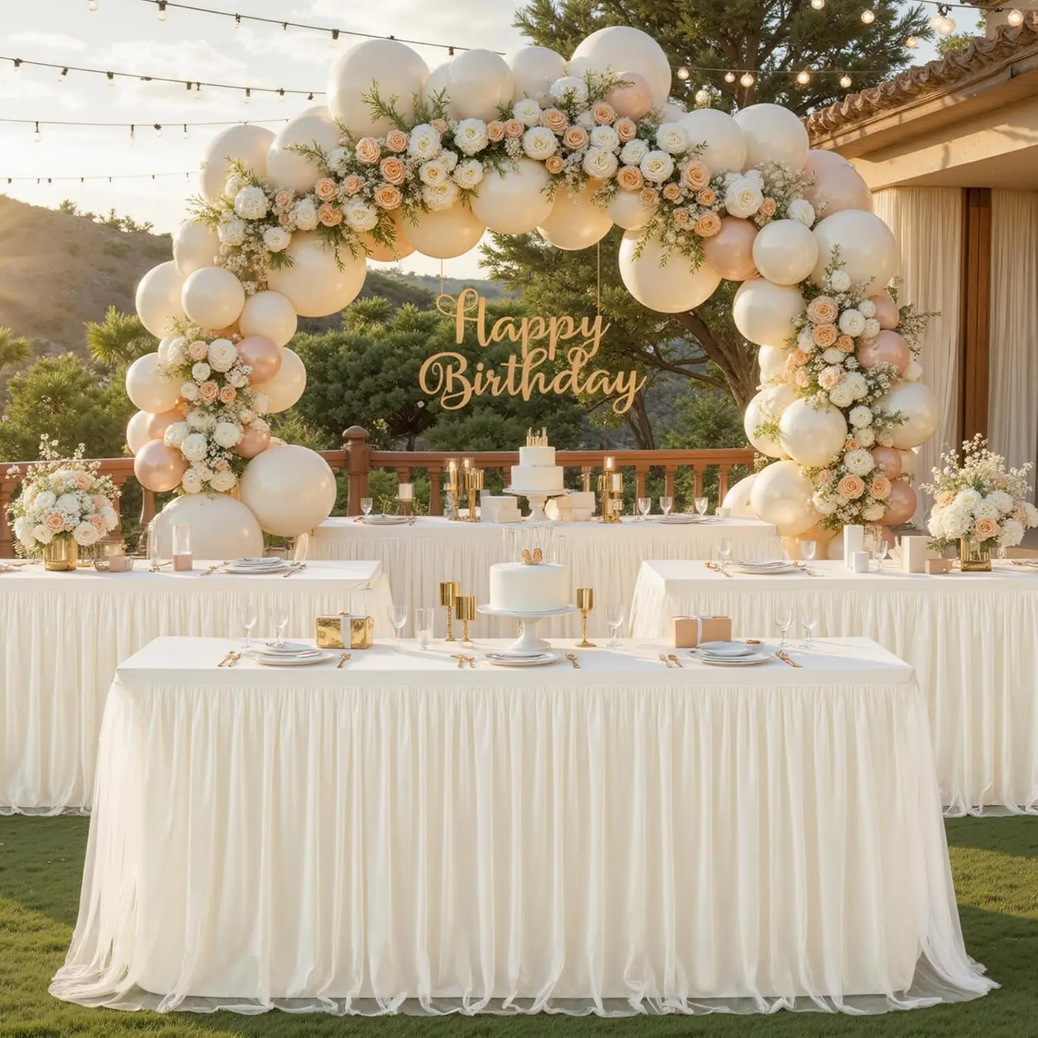Ivory Tulle Table Skirts for Rectangle Tables 8ft 6ft 4ft  for Wedding Party Birthday Baby Shower Cake Event Dessert Tablecloth
