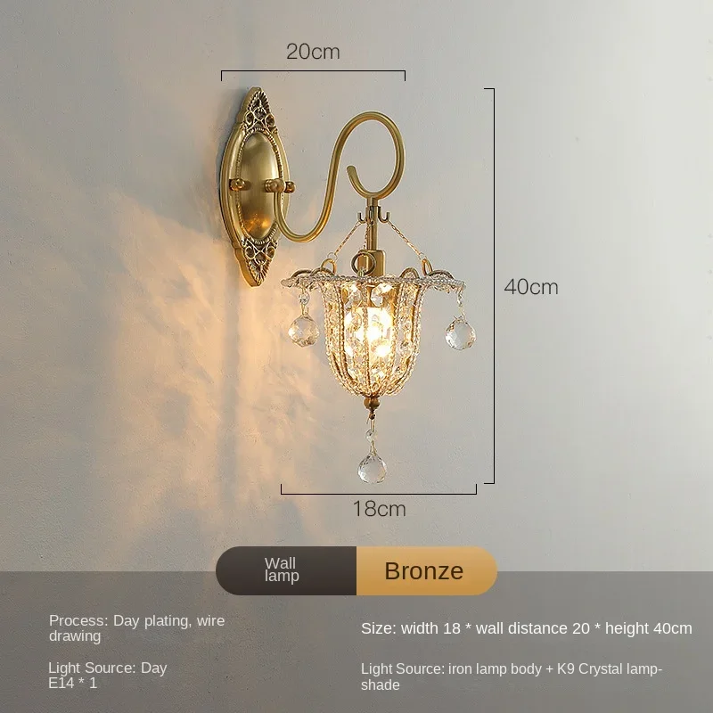 Franse Woonkamer Crème Wind Trap Amerikaanse Achtergrond Muur Licht Luxe Slaapkamer Bed Kristal Muur Lamp