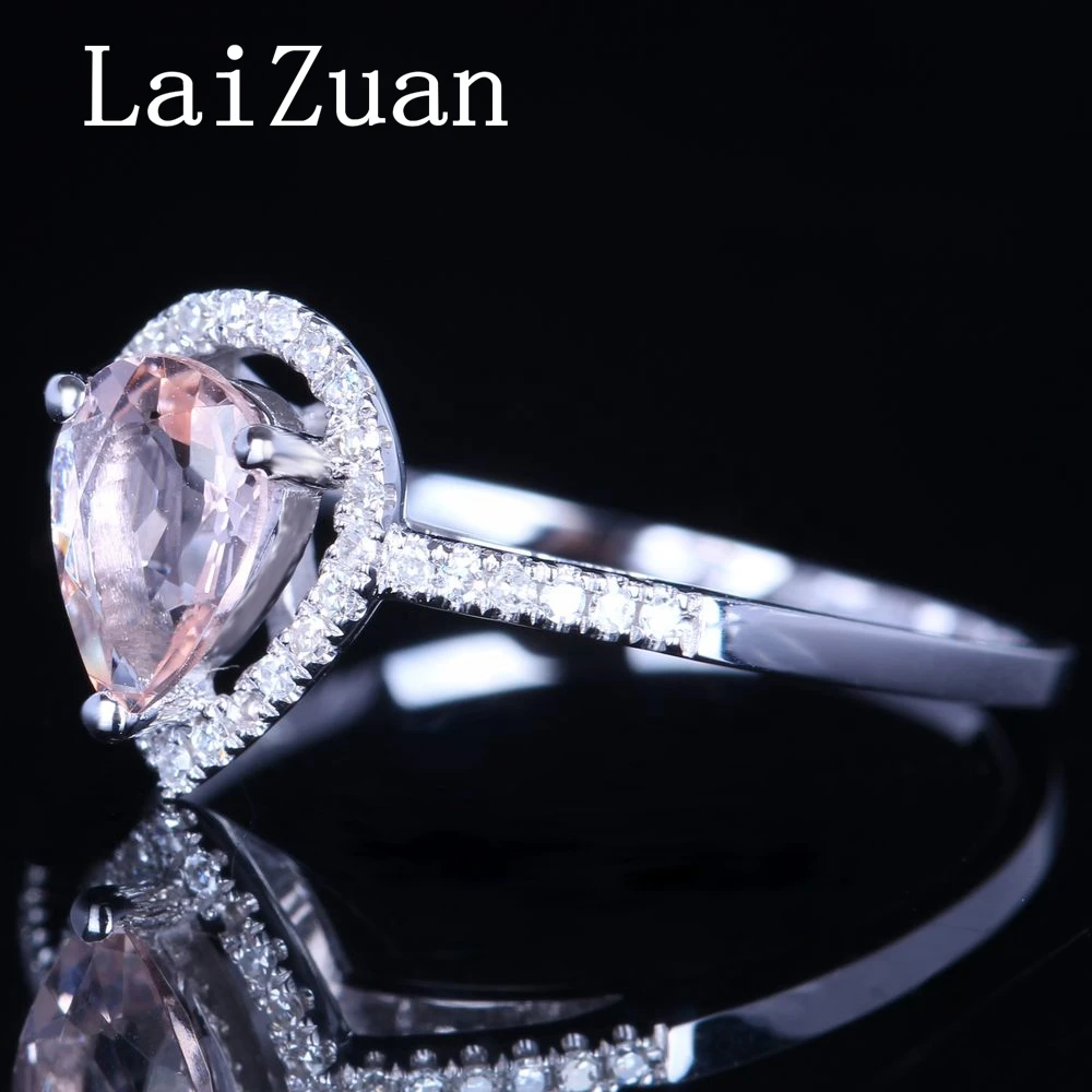 LaiZuan Solid 14K White Gold Pear 5x7mm Genuine Natural Morganite Diamonds Engagement Ring Women Wedding Bride Anniversary Gifts