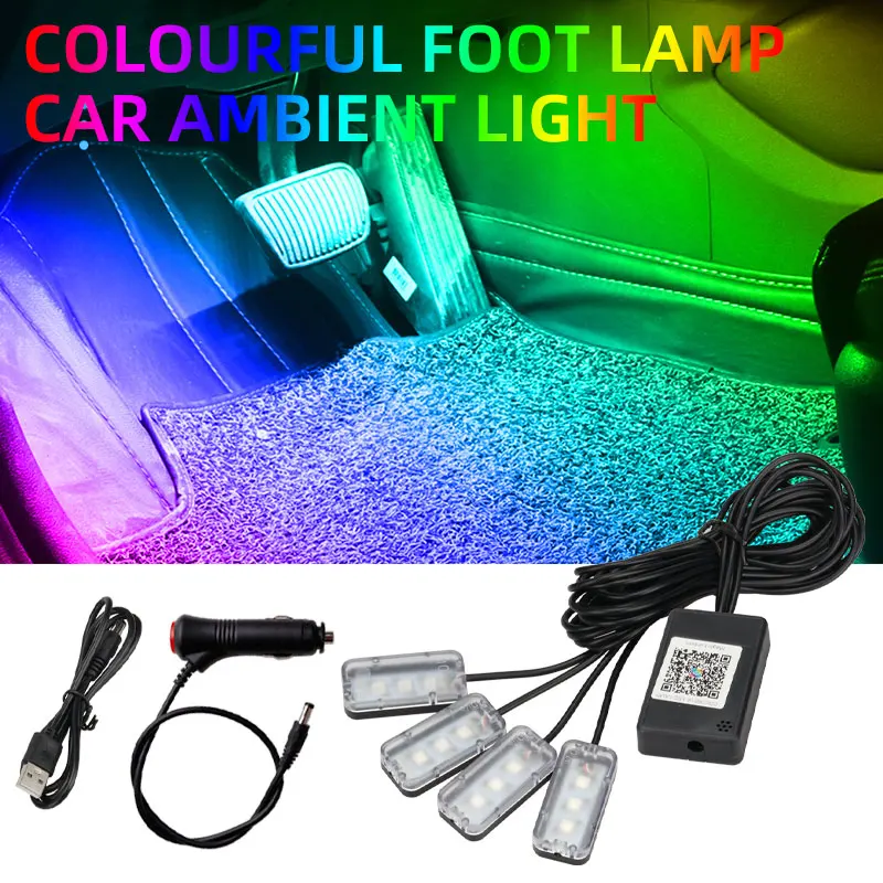 

4 IN 1 Car LED Interior Lights 5/12V LED Strip Foot Light Automotive Light Illuminator Ambient Light RGB APP control 12-32W