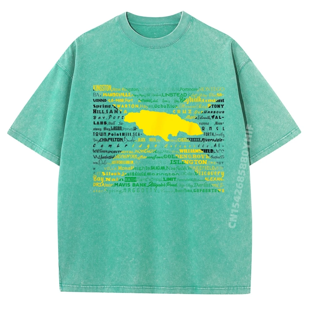 خريطة جامايكا علم جامايكا مدن جامايكا للبيضاء تي شيرت رجالي تي شيرت جرافيك بلايز رجالي ريترو غسلها قميص #3