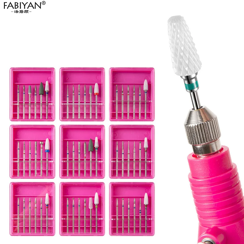 6 unids/set fresa para manicura piedra de cuarzo cerámica diamante arena brocas para uñas accesorios y herramientas para máquina pulidora