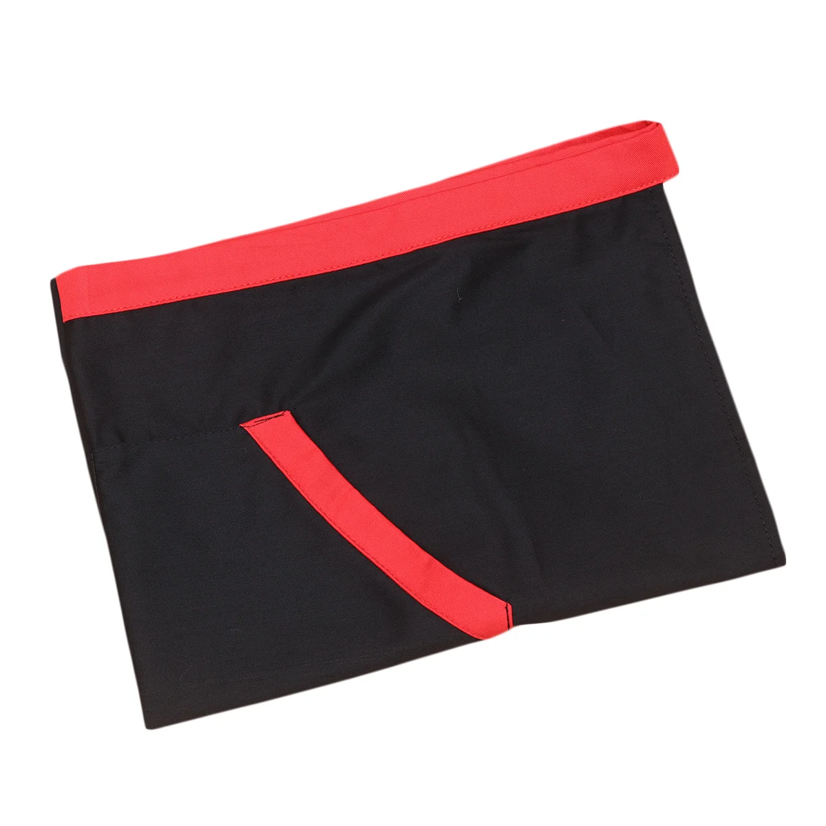 

Kitchen Apron Unisex Waist Cooking Apron With Pockets Short Serving Workwear For Cafe Waiter Hotel Kitchen Red Black Rim