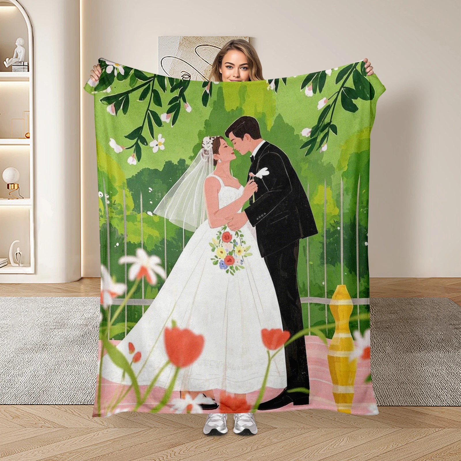 Cozy Cartoon Newlyweds Blanket Adds Warmth And Romance To Any Wedding Season Celebration