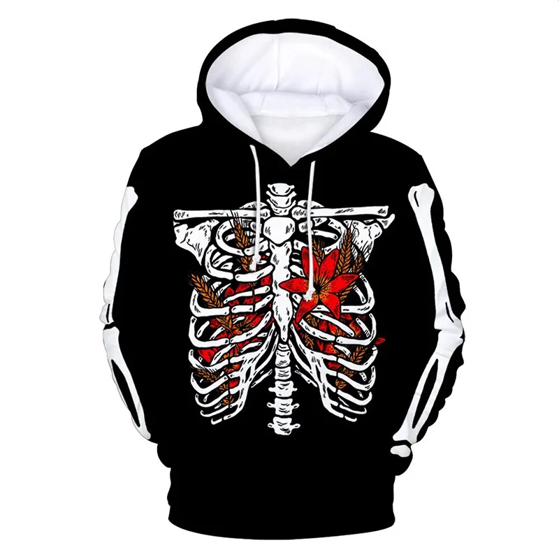 Halloween Skeleton Skull Floral Hoodies 3D Print Man Women Scary Streetwear Hoodie Pullovers Hooded Sweatshirts Kids Clothing