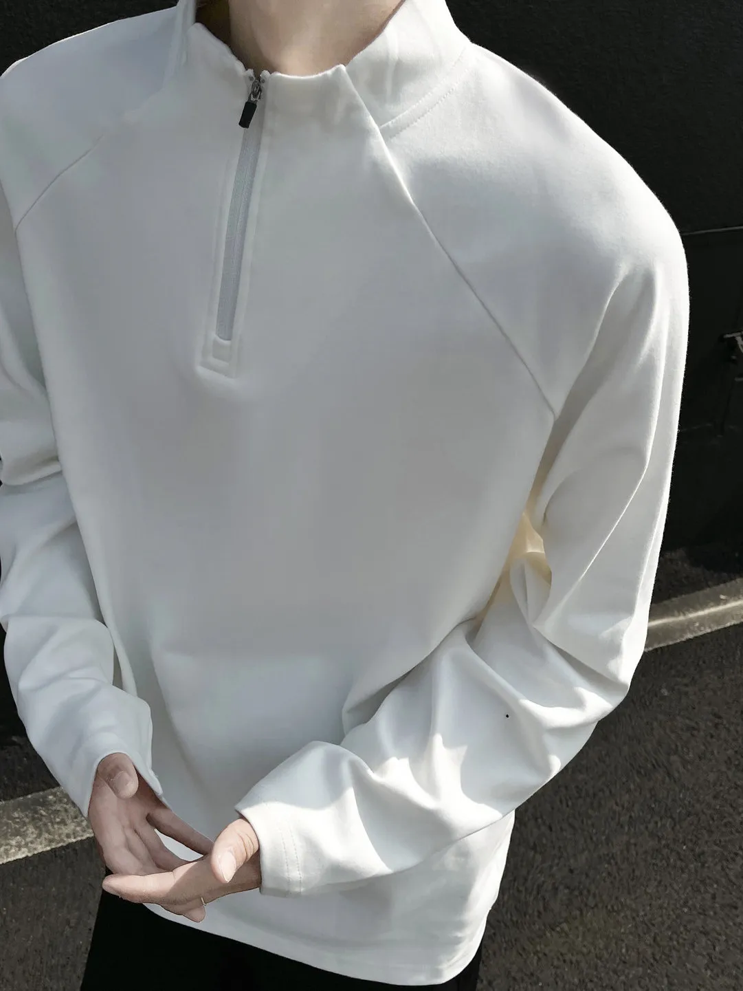 White Stand Collar Zip up Sweatshirt Long Sleeve Sporty T-Shirt Slim Fit Men Women Autumn Winter Fashion Casual Style