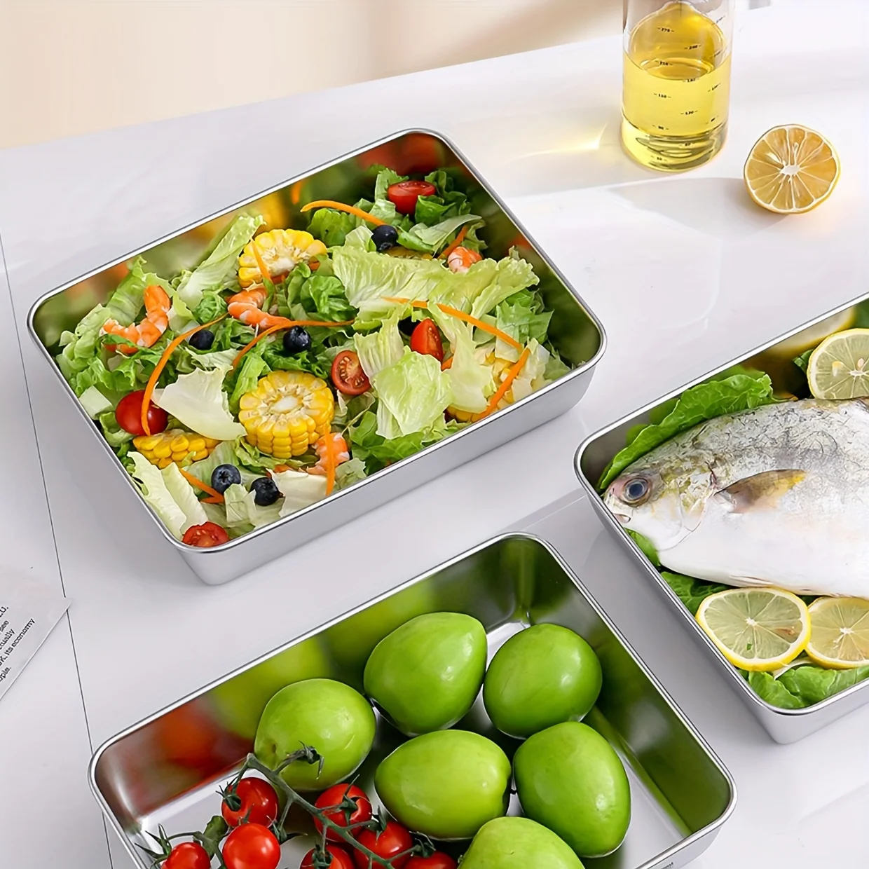 3-teiliges Lebensmittel-Aufbewahrungsbehälter-Set aus Edelstahl – luftdichte, BPA-freie Küchenorganisatoren für Kühlschrank/Pantry/Trockenwaren – Detail 8