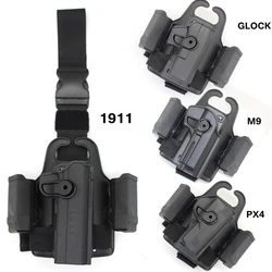 Drop Leg Gun Holster Tactical Pistol Thigh Leg Holster Case with Double Magazine Pouch for Glk 17 19 Colt 1911 BerettaM9 PX4