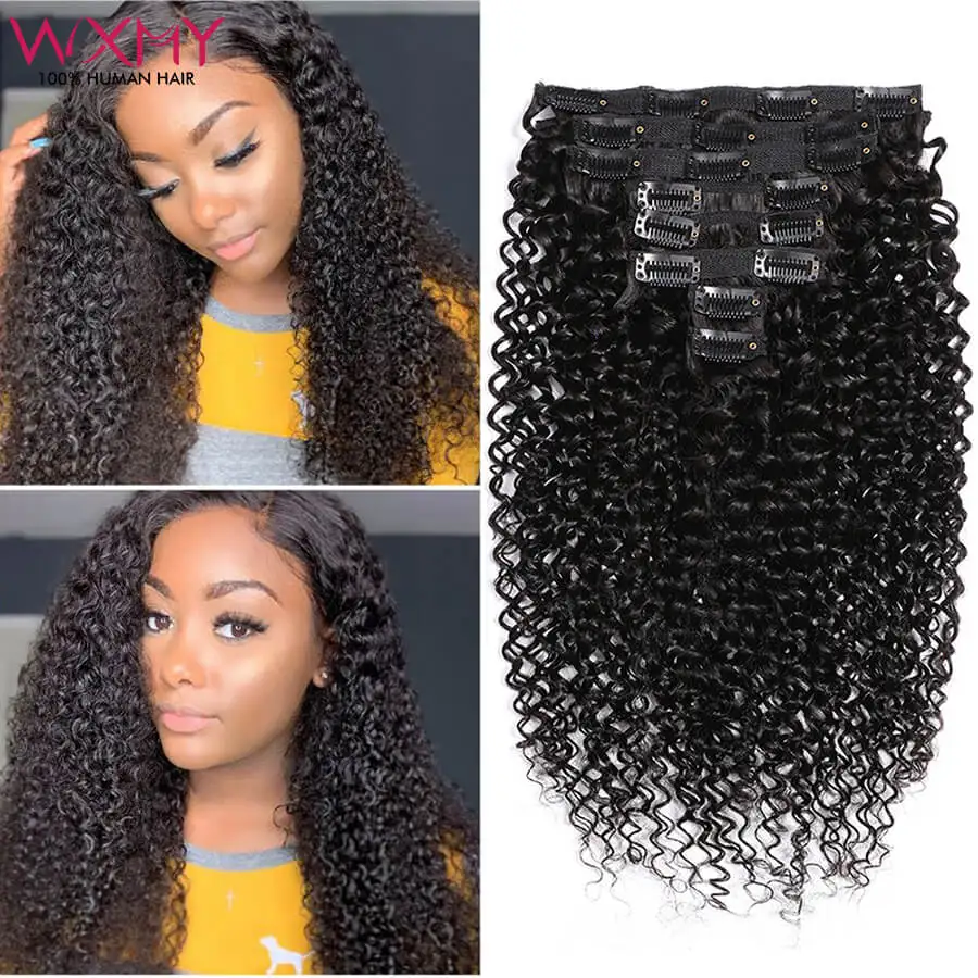 

Clip In Hair Extensions Human Hair 8Pcs 120g Kinky Curly Clip Ins Remy Human Hair Extensions Natural Black 16-24Inch For Women