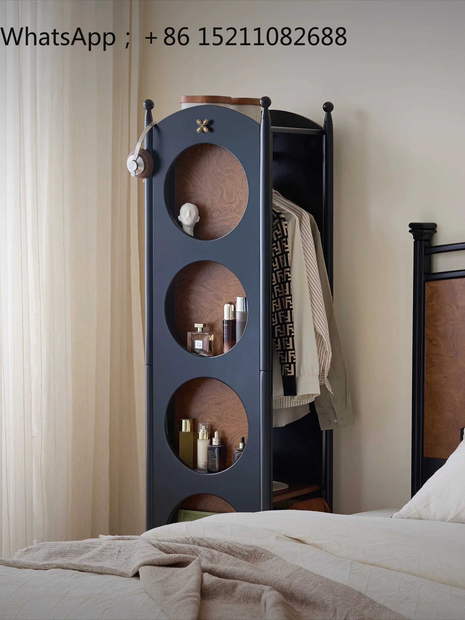 LLY annual ring solid wood coat rack, bedroom floor-to-ceiling movable rotating full-body mirror cabinet integrated rack