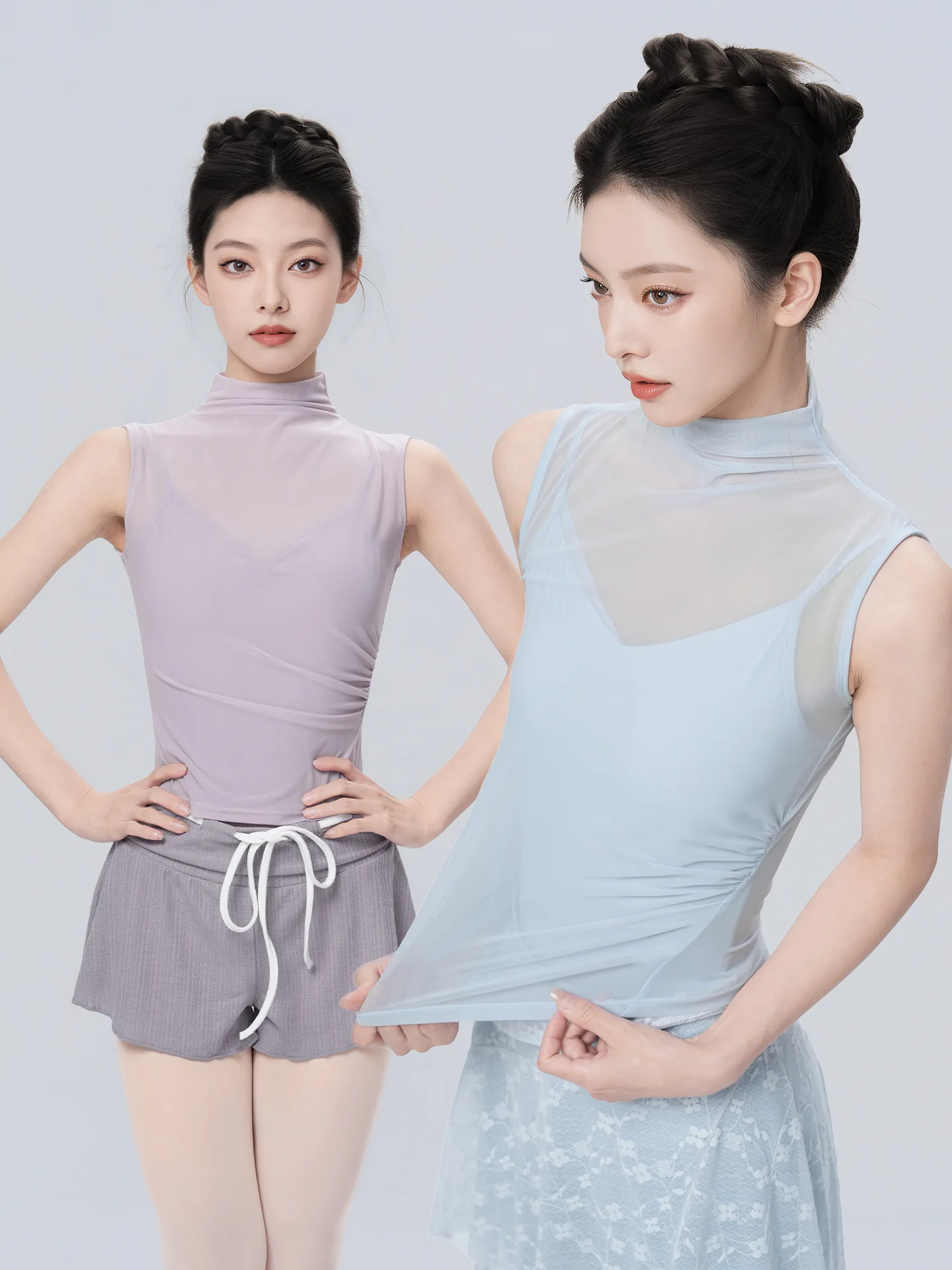 1pcs/lot classical style woman sleeveless tulle dance top mesh ballet performance dance top