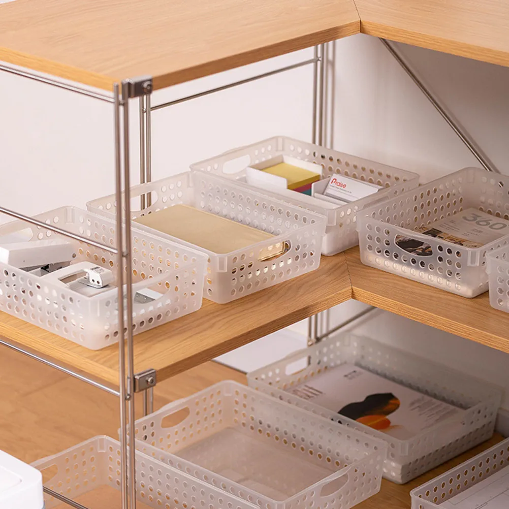 

File Basket Plastic White Small Size Solid Color Desktop Storage Container Document Organizer Office File Storage Basket