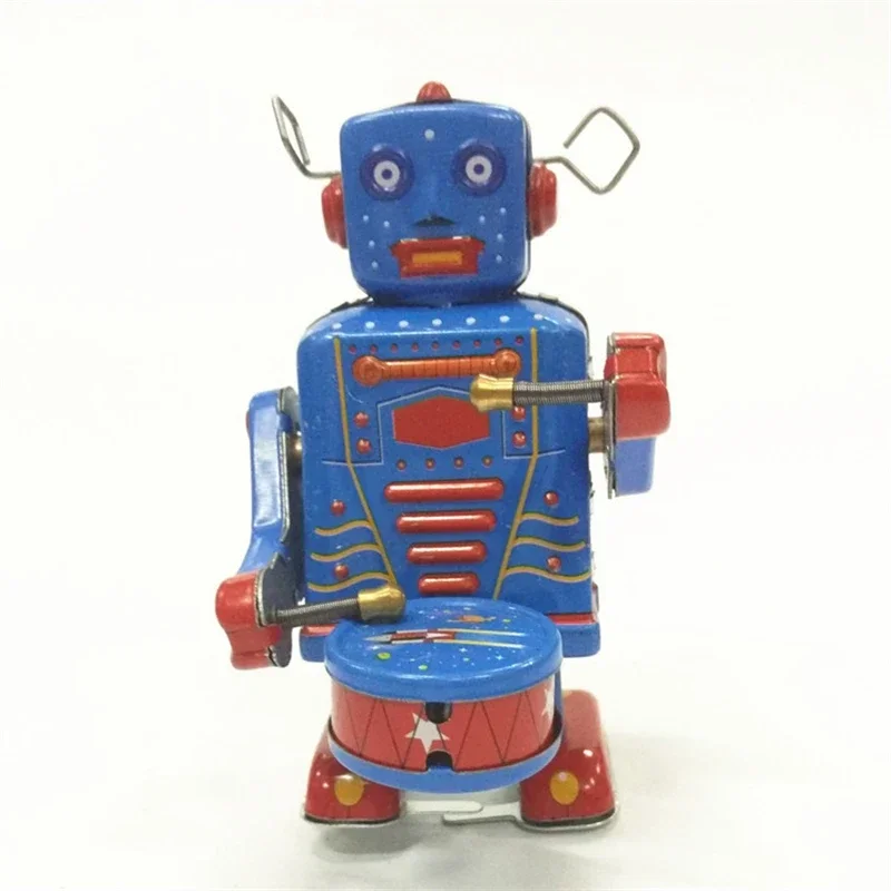 Retro Style Tin Robot Drum Toy Clockwork Toy Model Furniture Decoration Craft Children Gift