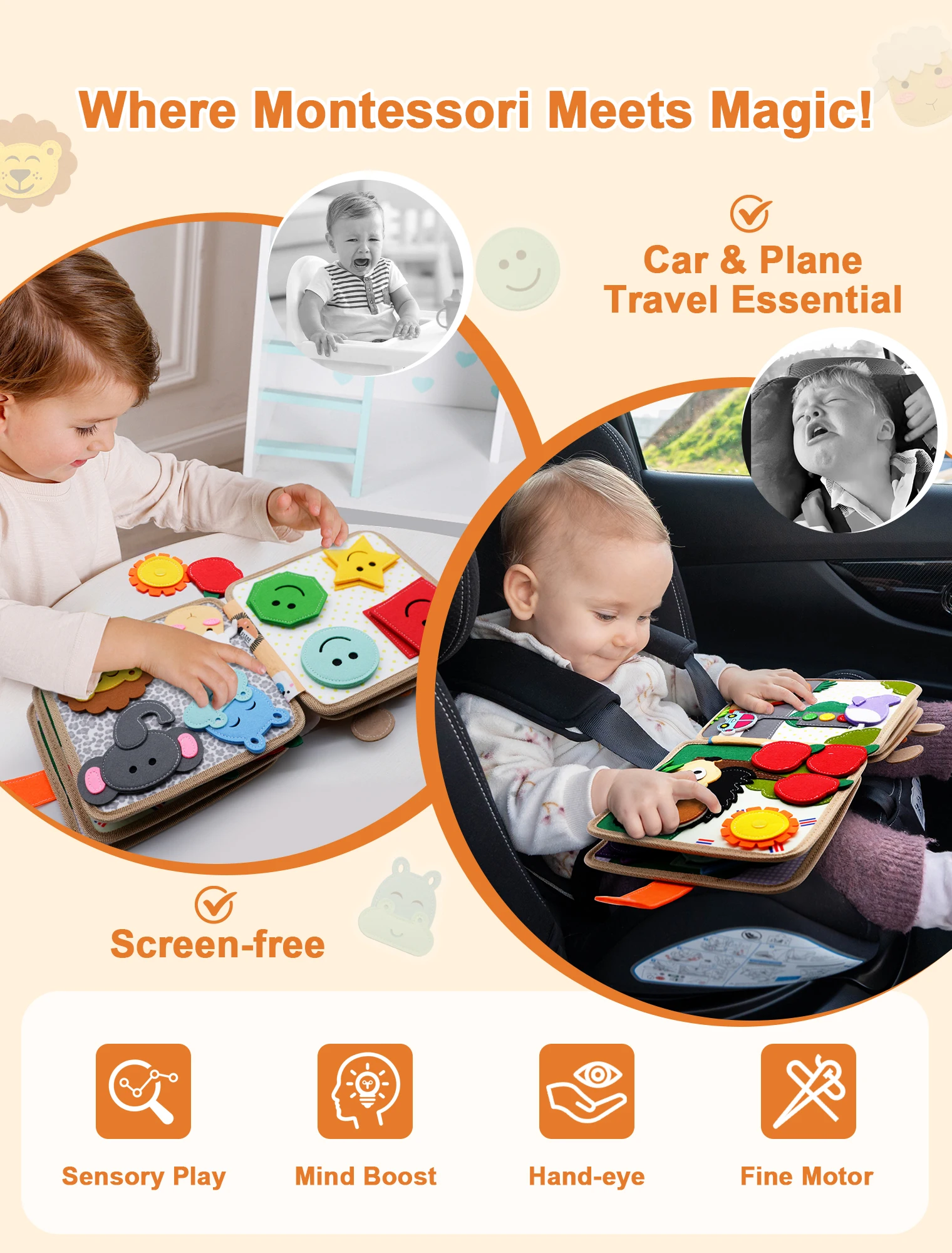 Montessori-Arbeitsbuch für Kleinkinder von 1–3 Jahren, frühes Lernen von leisen Büchern für Kleinkinder im Vorschulalter und pädagogisches Reiseaktivitätsspielzeug