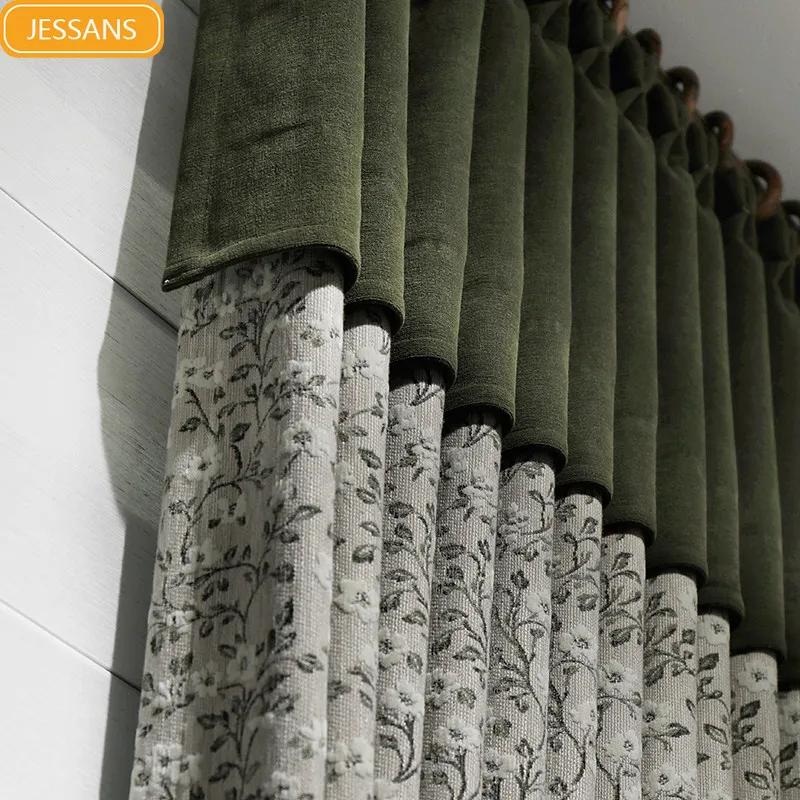 New 3D Jacquard Chenille Splicing Curtains for Living Room Bedroom Sunshade Curtains Customized Finished Products